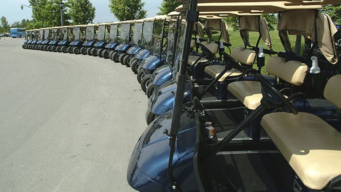 row of golf carts